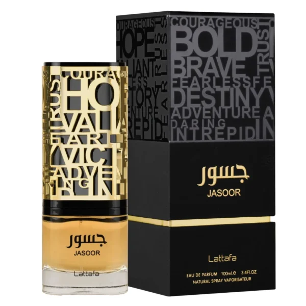 🦾 Jasoor Lattafa Eau de Parfum 100ml – Perfume Árabe Unisex con Cardamomo, Tabaco y Cuero Ambarado